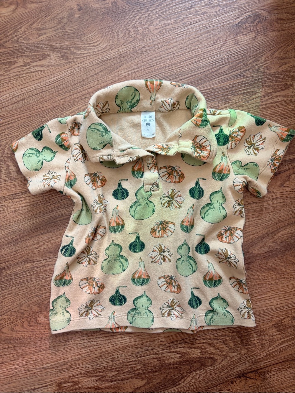 Kate Quinn Organic Cotton Polo Shirt Watercolor Gourd Pattern